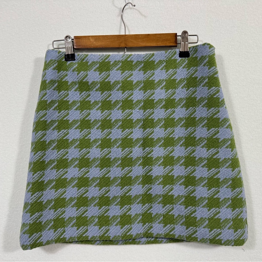 J Crew Blue Green Houndstooth Mini Skirt Size 4